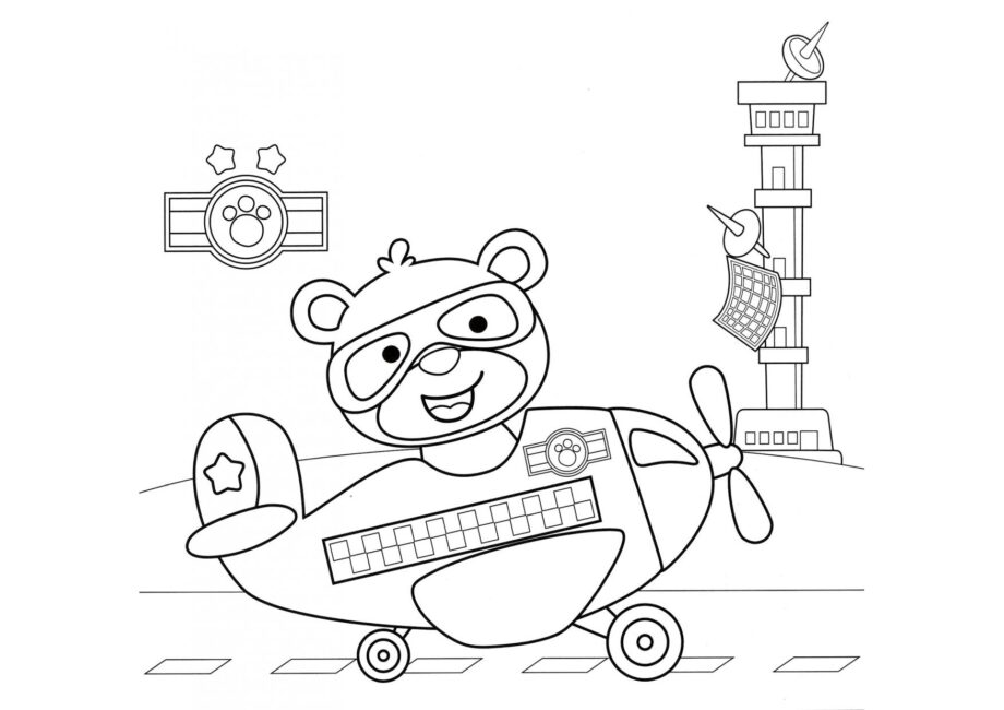 Bear Pilot Colouring Page