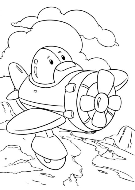 Aeroplane Flying Over Mountains Colouring Page