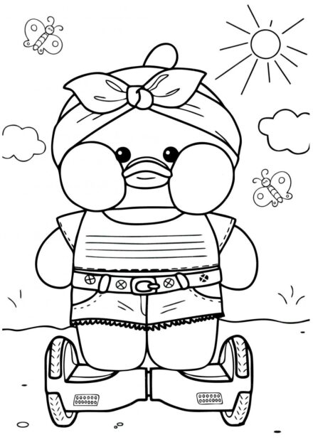 Duck on Hoverboard Colouring Page