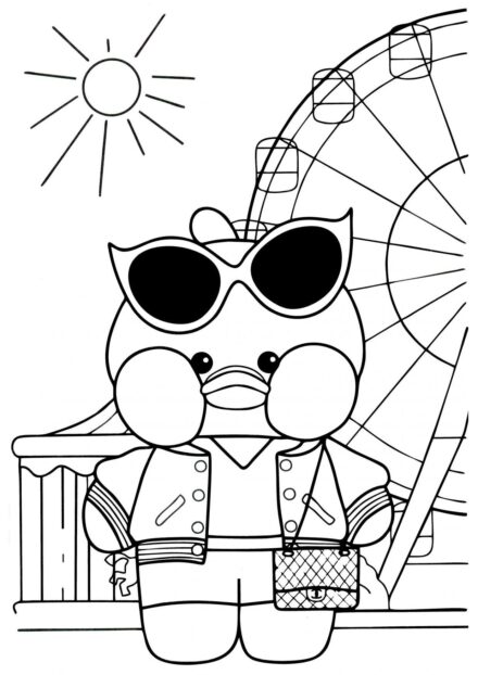 Duck at the Amusement Park Colouring Page