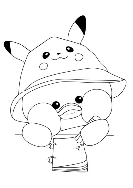 Lalafanfan Duck Pikachu Colouring Page