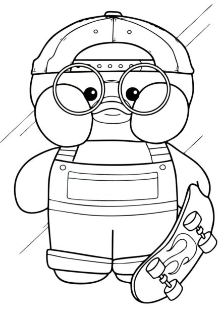 Lalafanfan Duck Skater Colouring Page