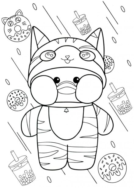 Kawaii Lalafanfan Duck Colouring Page