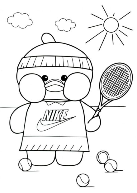 Duck Tennis Player Colouring Page