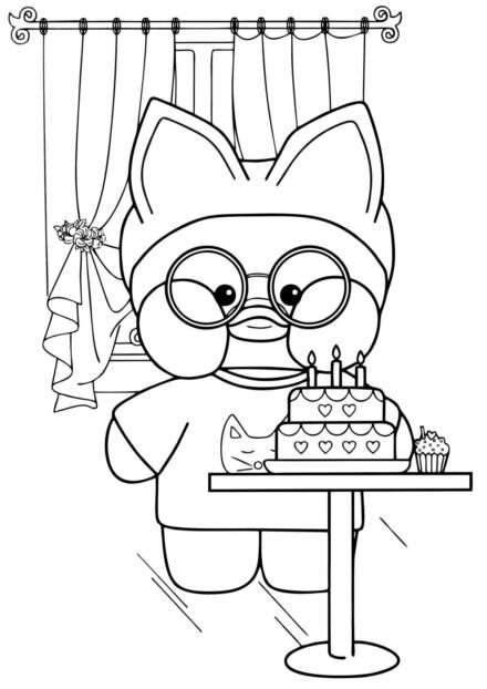 Lalafanfan Blowing Out Candles Colouring Page