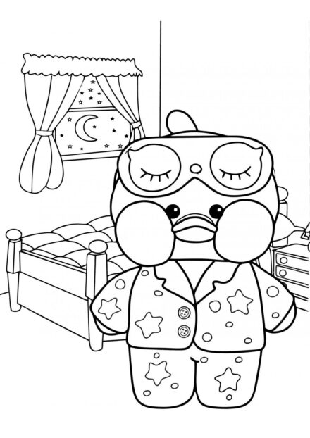 Lalafanfan Duck in Pyjamas Colouring Page