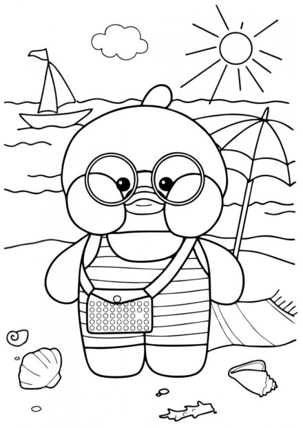 Lalafanfan Duck by the Sea Colouring Page