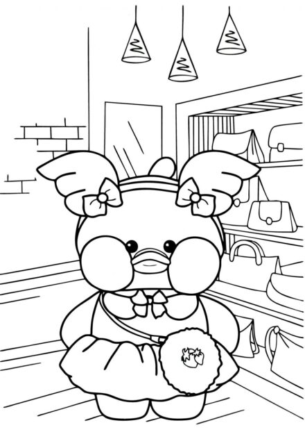 Lalafanfan Duck Shopping Colouring Page