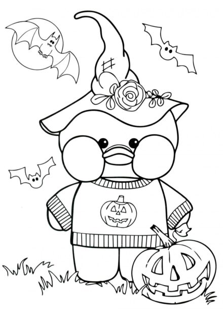 Duck on Halloween Colouring Page