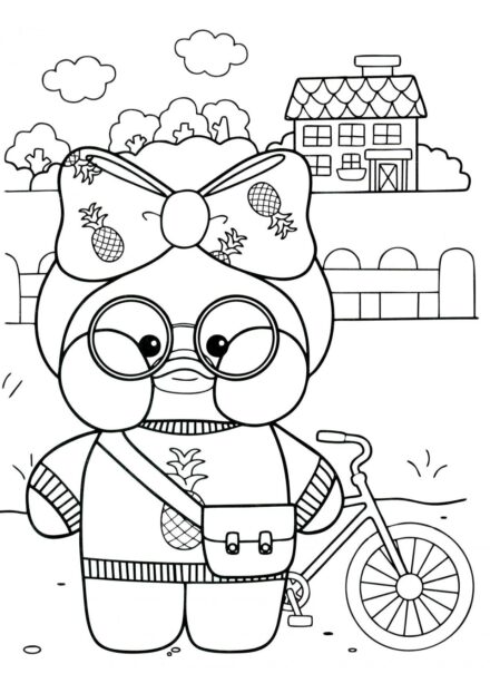 Duck with Bicycle Colouring Page