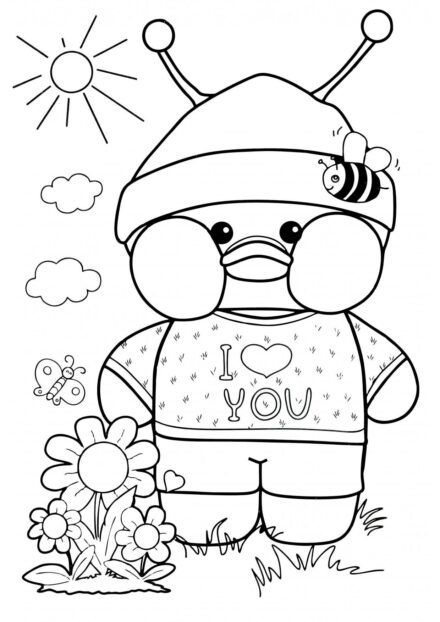 Lalafanfan Duck in Nature Colouring Page