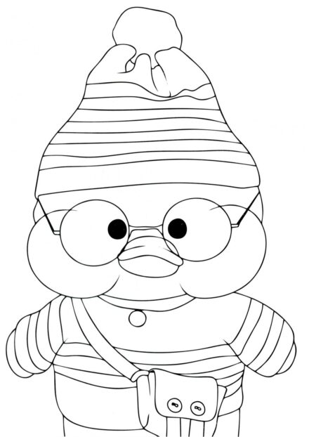 Lalafanfan Duck in a Beanie Colouring Page