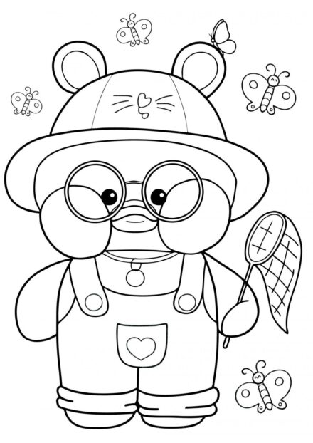 Lalafanfan Duck with a Net Colouring Page