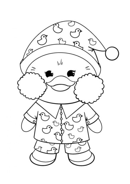 Lalafanfan in Pyjamas with Ducks Colouring Page