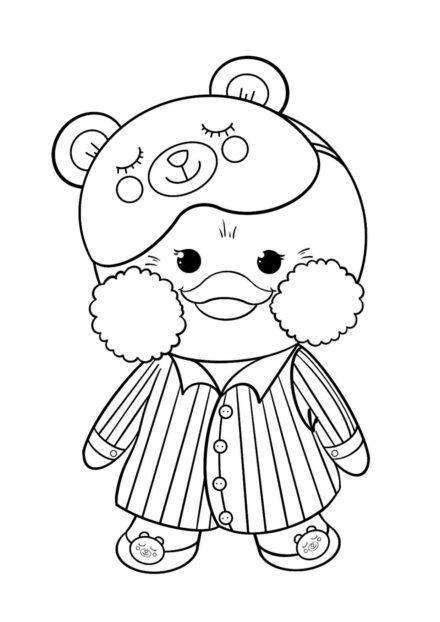 Lalafanfan in a Bandana with a Teddy Colouring Page