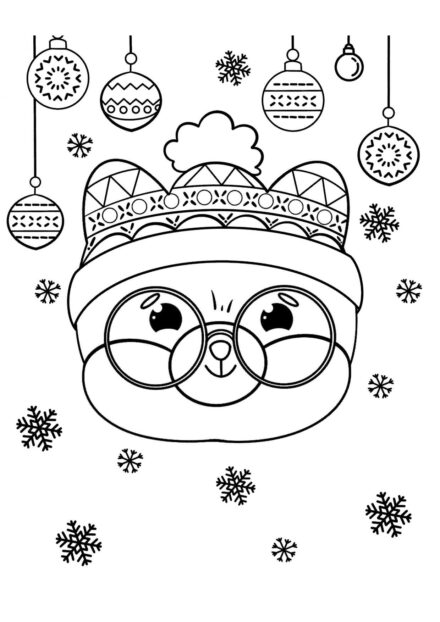 Shiba in a Christmas Hat Colouring Page