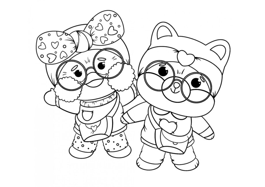 Dressed-up Lalafanfan and Shiba Colouring Page