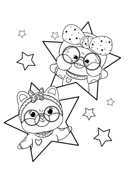 Lalafanfan and Shiba with Stars Colouring Page