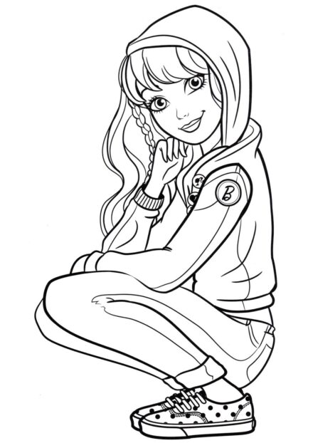 Barbie in a Hoodie Colouring Page