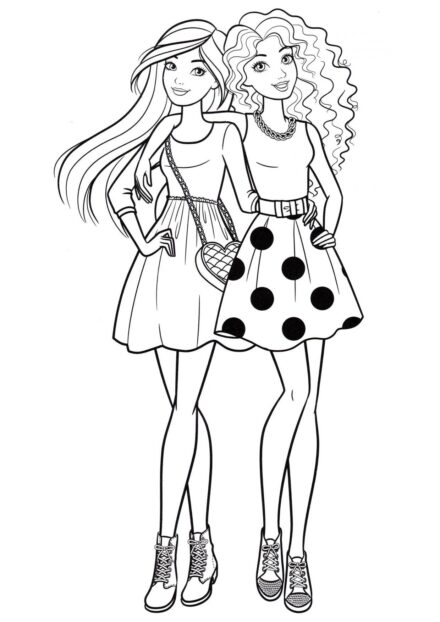 Barbie and Friend Going for a Stroll Colouring Page