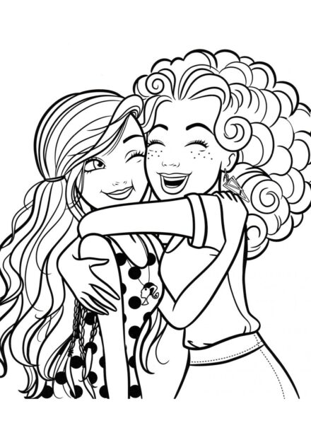 Barbie Hugging Her Friend Colouring Page