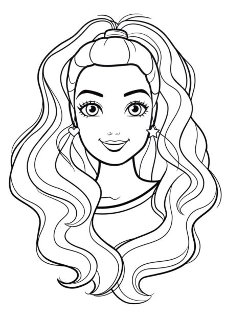 Barbie with a Lovely Hairstyle Colouring Page