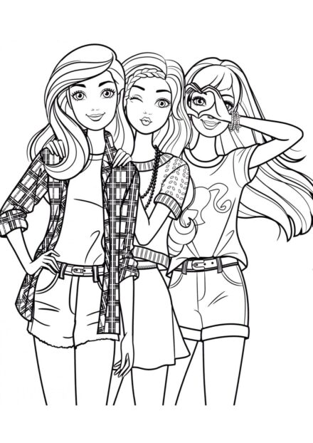 Barbie's Friends Posing for Photos Colouring Page