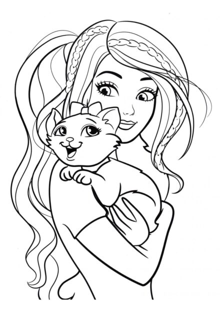 Barbie and Her Cat Blissa Colouring Page