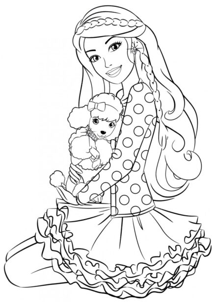 Barbie with Her Puppy Colouring Page