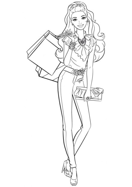 Barbie Shopping Colouring Page