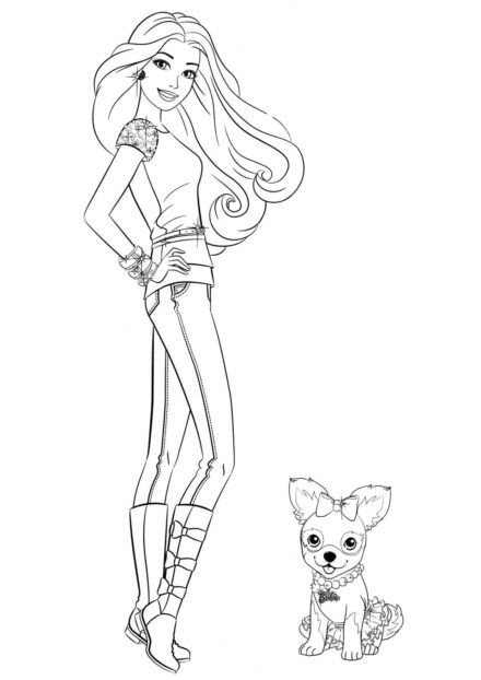 Barbie and Her Puppy Colouring Page