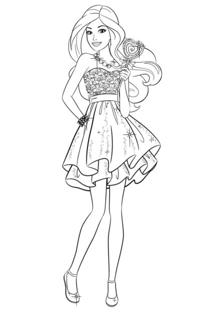 Barbie with a Lollipop Colouring Page