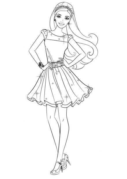 Barbie in a Dress and Sandals Colouring Page