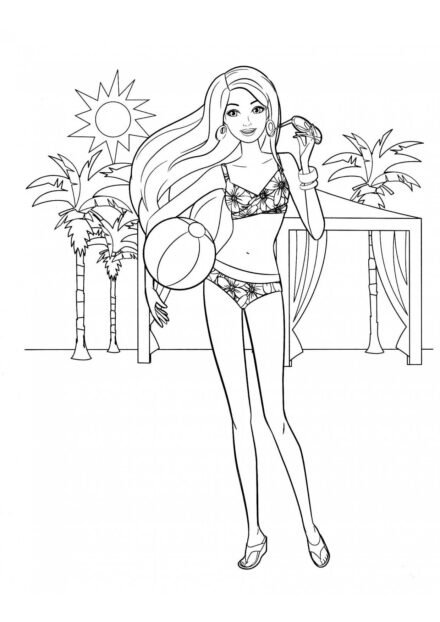 Barbie at the Beach Colouring Page