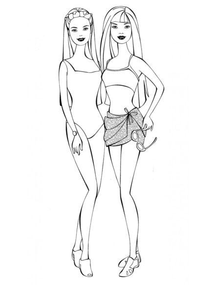 Barbie and Friend Heading to the Beach Colouring Page