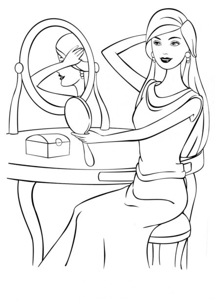 Barbie Doing Her Hair Colouring Page