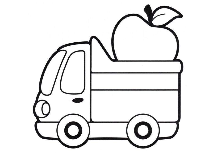 Colouring Page Lorry with an Apple