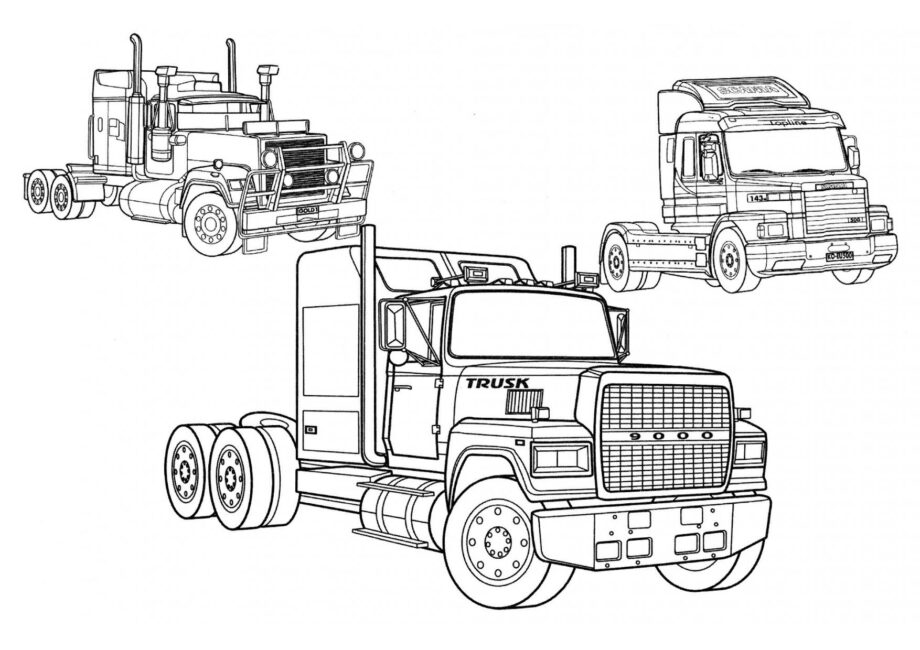 Colouring Page Three Big Trucks