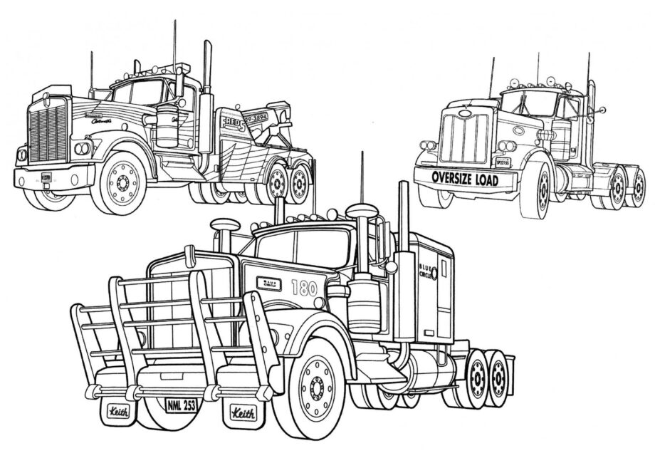 Colouring Page Three American Trucks