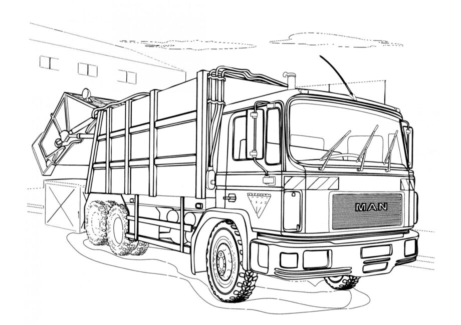 Colouring Page MAN Refuse Collection Vehicle