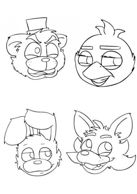 FNAF Characters' Heads Colouring Page