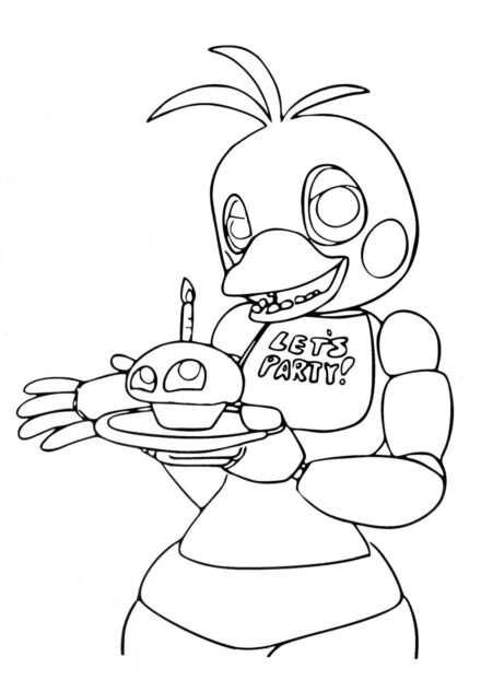 Glamorous Chica with Cupcake Colouring Page