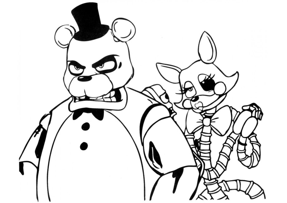 Freddy Bear and Foxy Mangle Colouring Page