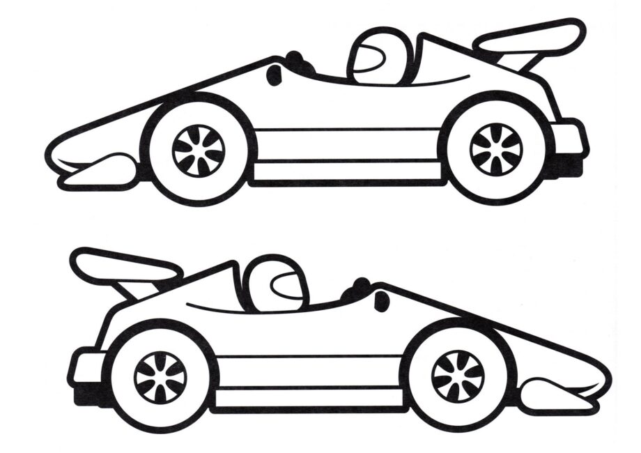 Colouring Page Two Racing Cars