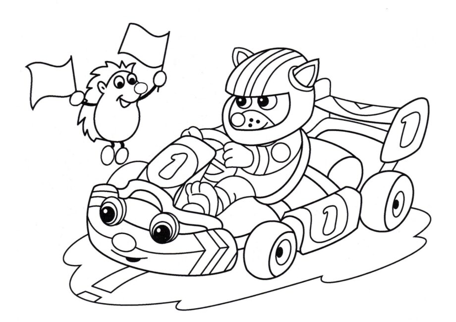 Colouring Page Wolf in a Kart