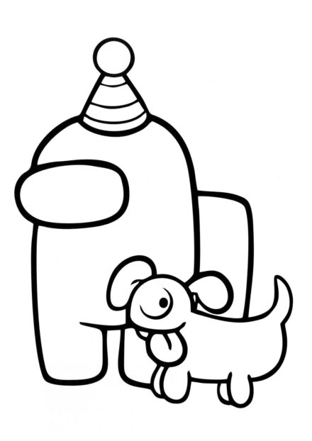 Among Us Colouring Page with Dog