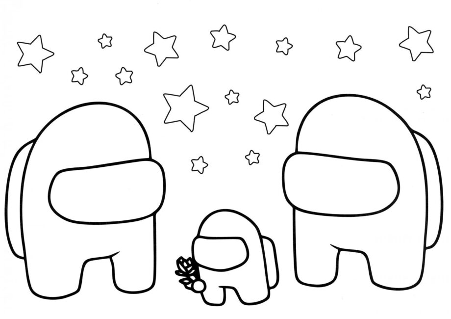 Mini Among Us Colouring Page with Flower