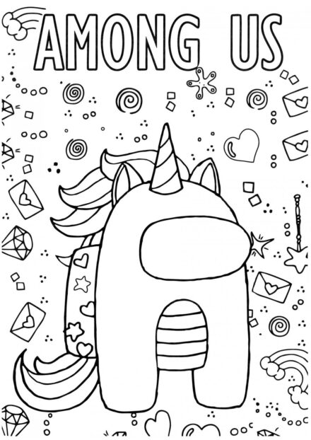 Among Us Colouring Page - Unicorn