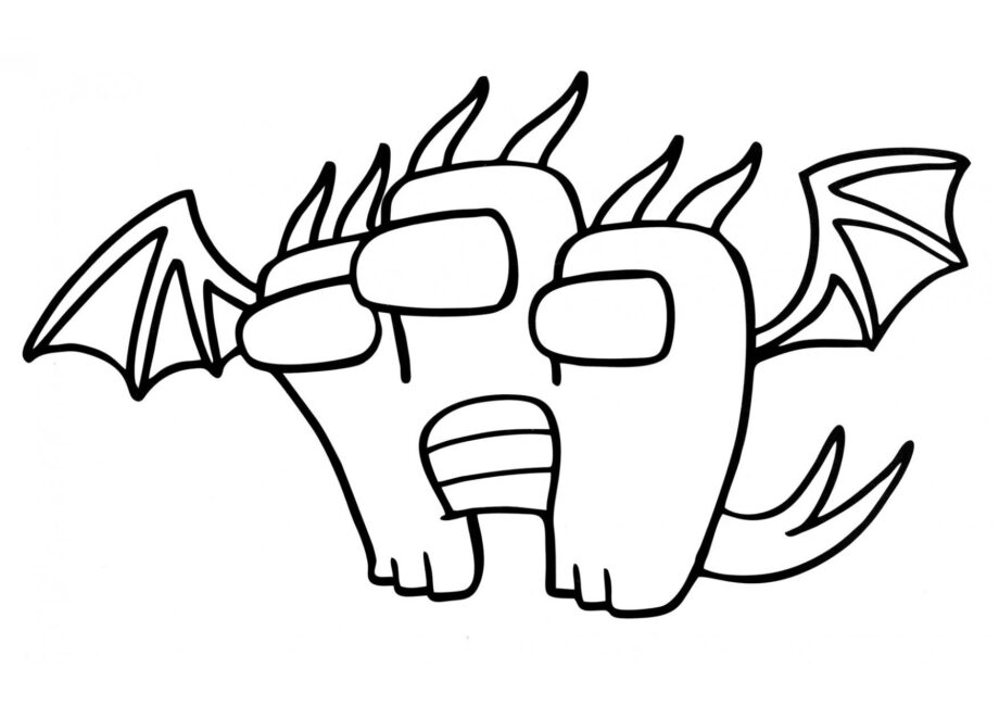 Among Us Colouring Page - Three-Headed Dragon