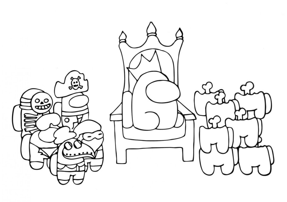 Among Us Colouring Page on the Throne